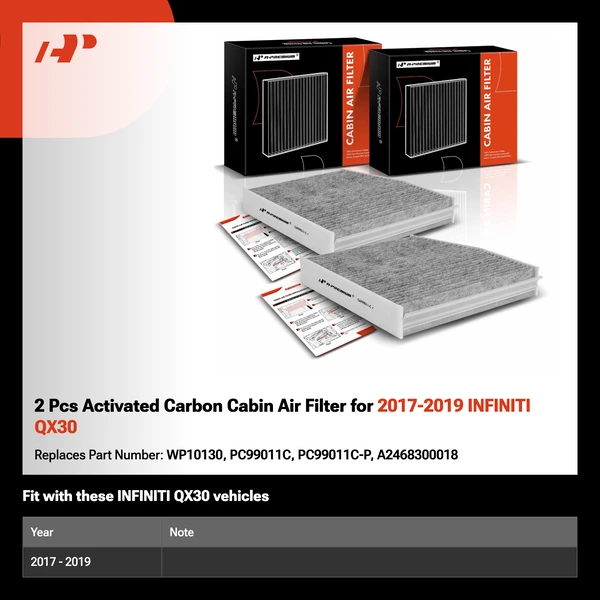 2 Pcs Activated Carbon Cabin Air Filter for 2017-2019 INFINITI QX30