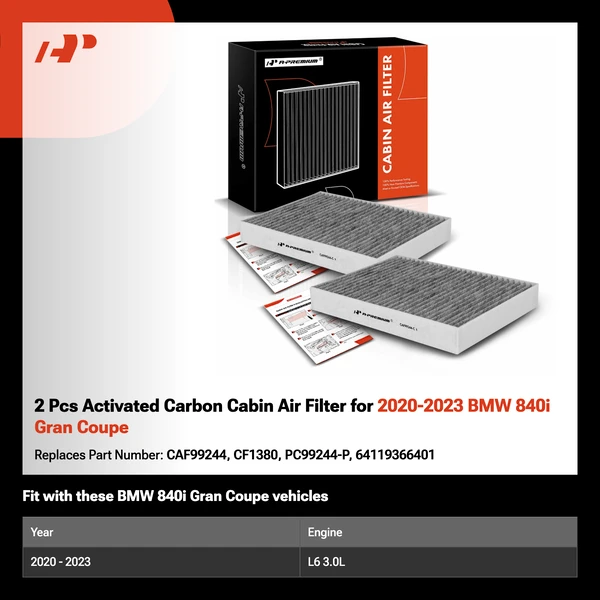 2 Pcs Activated Carbon Cabin Air Filter for 2020-2023 BMW 840i Gran Coupe