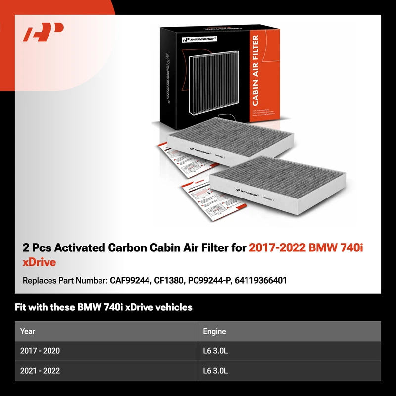 2 Pcs Activated Carbon Cabin Air Filter for 2017-2022 BMW 740i xDrive
