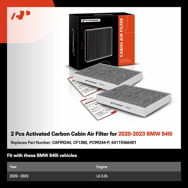 2 Pcs Activated Carbon Cabin Air Filter for 2020-2023 BMW 840i
