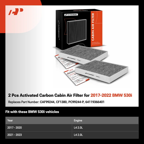 2 Pcs Activated Carbon Cabin Air Filter for 2017-2022 BMW 530i