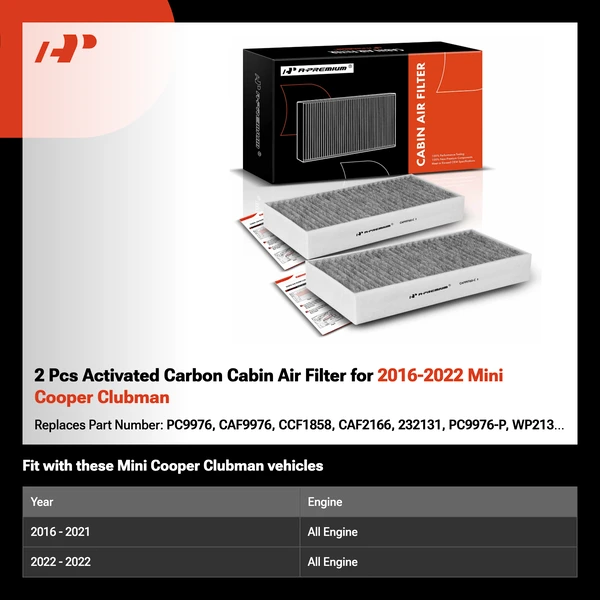 2 Pcs Activated Carbon Cabin Air Filter for 2016-2022 Mini Cooper Clubman