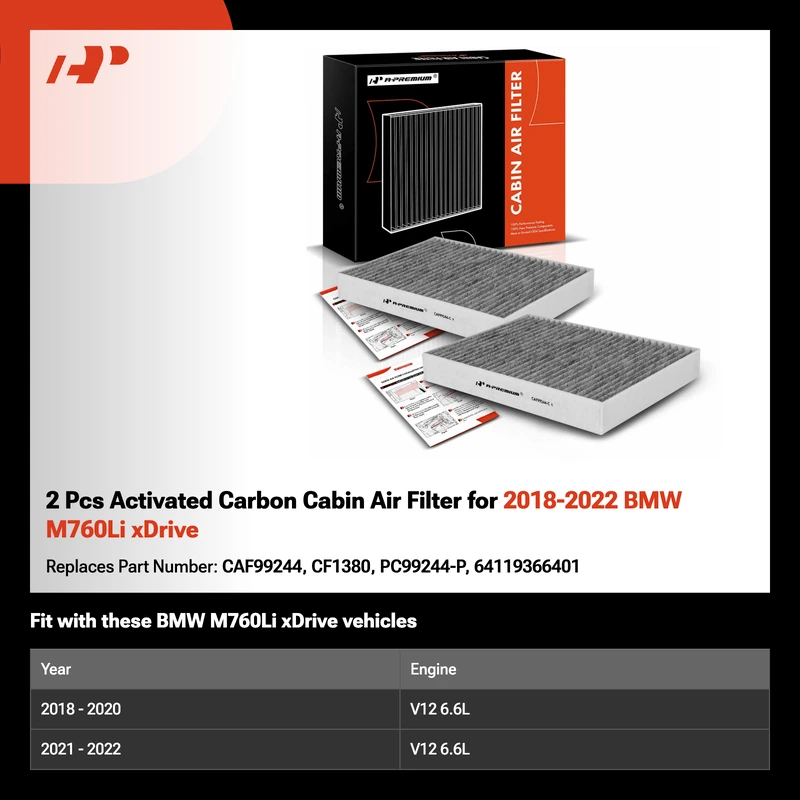2 Pcs Activated Carbon Cabin Air Filter for 2018-2022 BMW M760Li xDrive