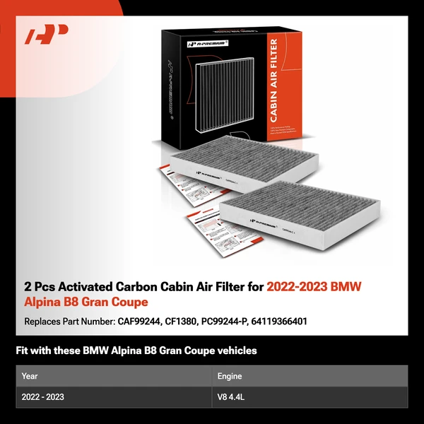2 Pcs Activated Carbon Cabin Air Filter for 2022-2023 BMW Alpina B8 Gran Coupe