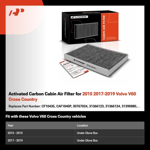 Activated Carbon Cabin Air Filter for 2015 2017-2019 Volvo V60 Cross Country