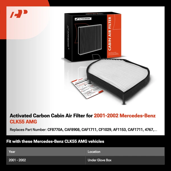 Activated Carbon Cabin Air Filter for 2001-2002 Mercedes-Benz CLK55 AMG