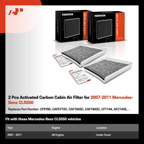 2 Pcs Activated Carbon Cabin Air Filter for 2007-2011 Mercedes-Benz CLS550