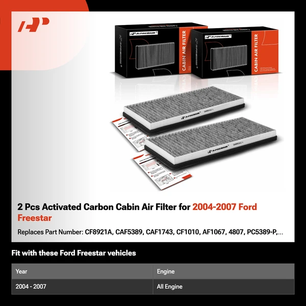 2 Pcs Activated Carbon Cabin Air Filter for 2004-2007 Ford Freestar