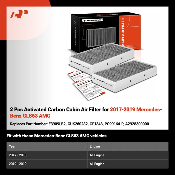 2 Pcs Activated Carbon Cabin Air Filter for 2017-2019 Mercedes-Benz GLS63 AMG
