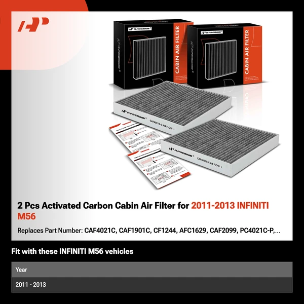 2 Pcs Activated Carbon Cabin Air Filter for 2011-2013 INFINITI M56