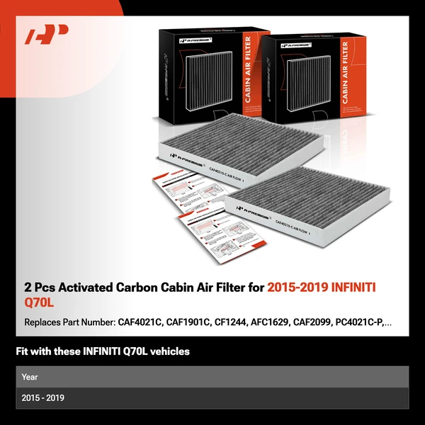 2 Pcs Activated Carbon Cabin Air Filter for 2015-2019 INFINITI Q70L