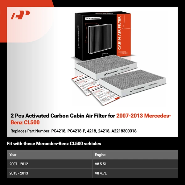 2 Pcs Activated Carbon Cabin Air Filter for 2007-2013 Mercedes-Benz CL500