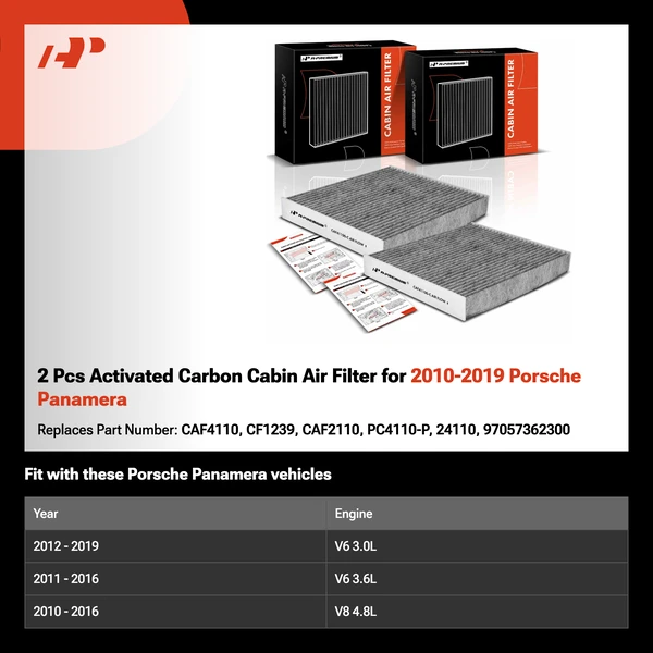 2 Pcs Activated Carbon Cabin Air Filter for 2010-2019 Porsche Panamera