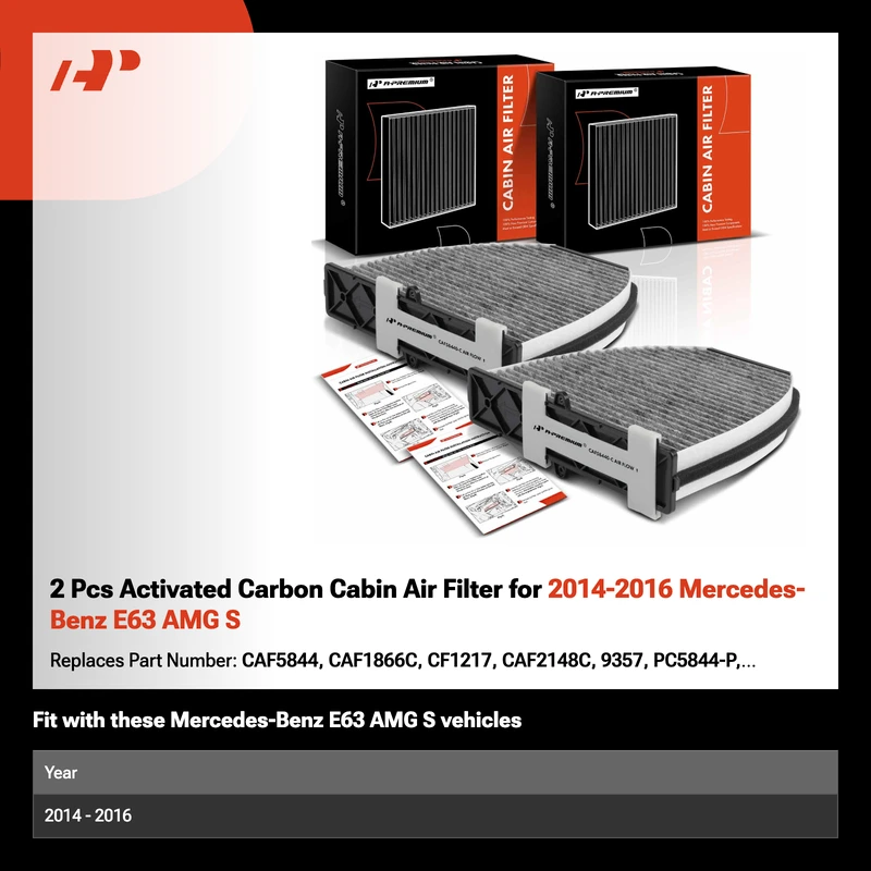 2 Pcs Activated Carbon Cabin Air Filter for 2014-2016 Mercedes-Benz E63 AMG S