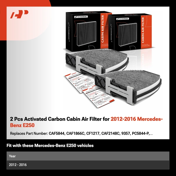 2 Pcs Activated Carbon Cabin Air Filter for 2012-2016 Mercedes-Benz E250