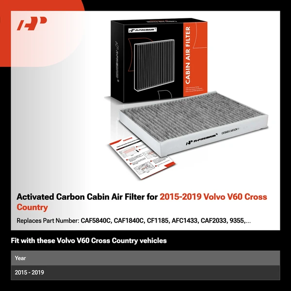 Activated Carbon Cabin Air Filter for 2015-2019 Volvo V60 Cross Country