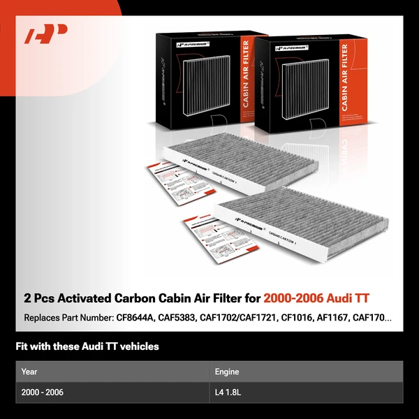 2 Pcs Activated Carbon Cabin Air Filter for 2000-2006 Audi TT