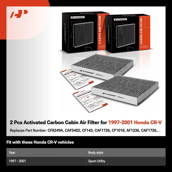 2 Pcs Activated Carbon Cabin Air Filter for 1997-2001 Honda CR-V