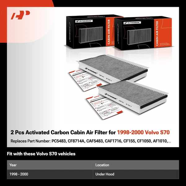 2 Pcs Activated Carbon Cabin Air Filter for 1998-2000 Volvo S70