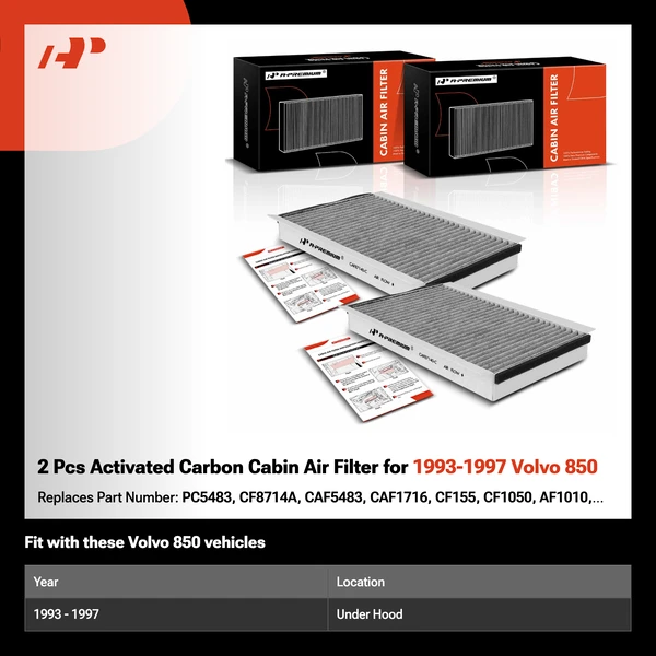 2 Pcs Activated Carbon Cabin Air Filter for 1993-1997 Volvo 850