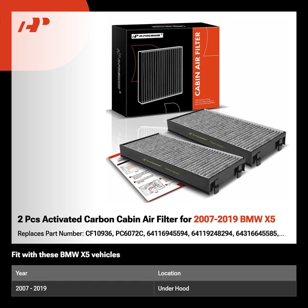 2 Pcs Activated Carbon Cabin Air Filter for 2007-2019 BMW X5