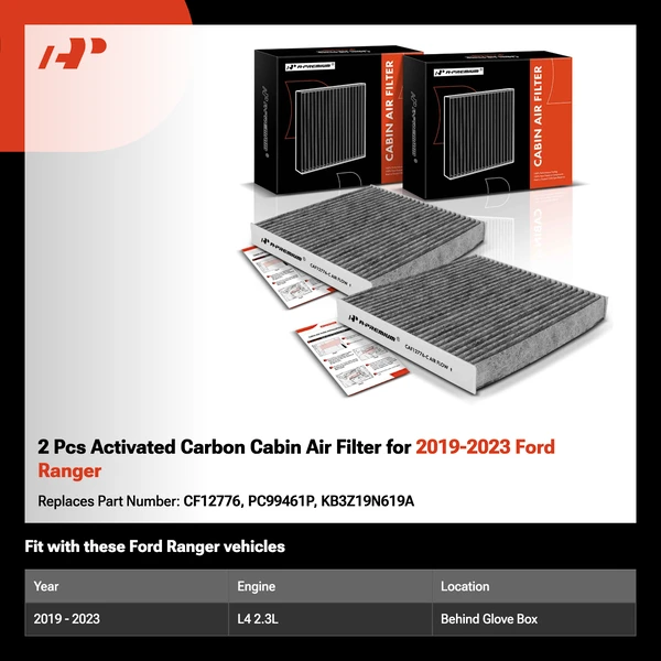 2 Pcs Activated Carbon Cabin Air Filter for 2019-2023 Ford Ranger