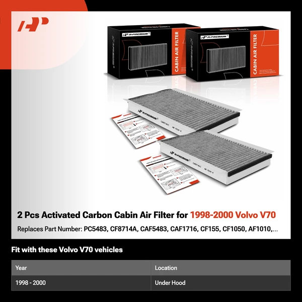 2 Pcs Activated Carbon Cabin Air Filter for 1998-2000 Volvo V70