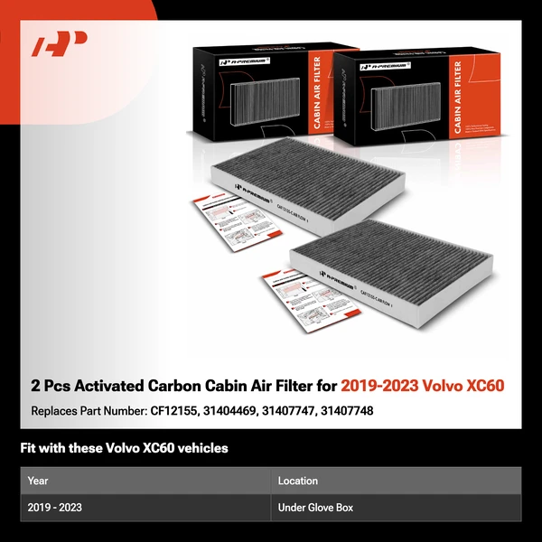 2 Pcs Activated Carbon Cabin Air Filter for 2019-2023 Volvo XC60