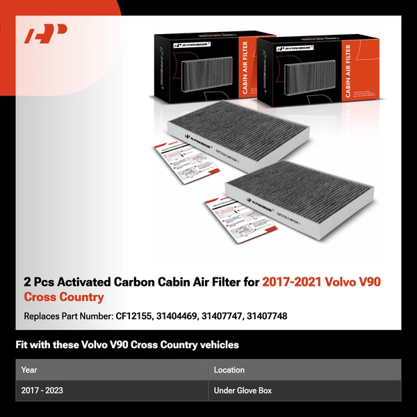 2 Pcs Activated Carbon Cabin Air Filter for 2017-2021 Volvo V90 Cross Country