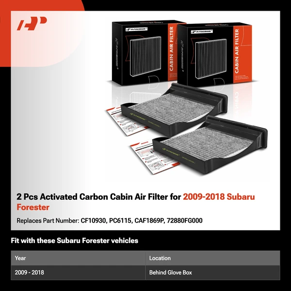 2 Pcs Activated Carbon Cabin Air Filter for 2009-2018 Subaru Forester