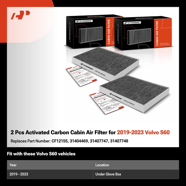 2 Pcs Activated Carbon Cabin Air Filter for 2019-2023 Volvo S60