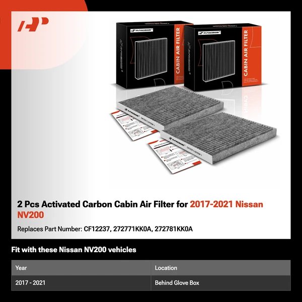2 Pcs Activated Carbon Cabin Air Filter for 2017-2021 Nissan NV200