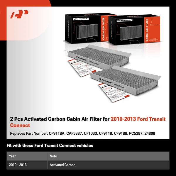 2 Pcs Activated Carbon Cabin Air Filter for 2010-2013 Ford Transit Connect