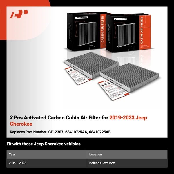 2 Pcs Activated Carbon Cabin Air Filter for 2019-2023 Jeep Cherokee