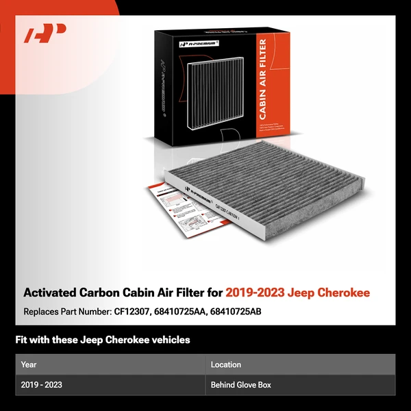 Activated Carbon Cabin Air Filter for 2019-2023 Jeep Cherokee