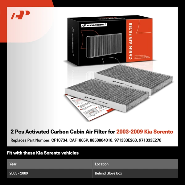 2 Pcs Activated Carbon Cabin Air Filter for 2003-2009 Kia Sorento