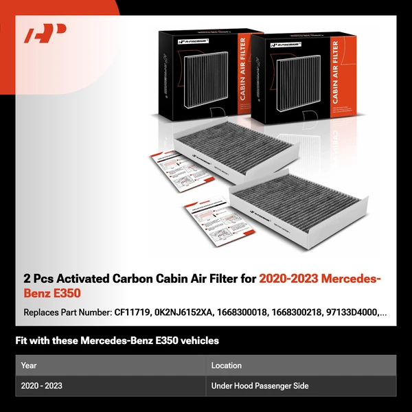 2 Pcs Activated Carbon Cabin Air Filter for 2020-2023 Mercedes-Benz E350