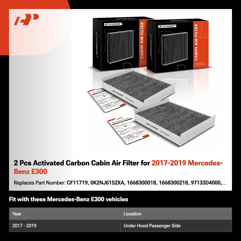 2 Pcs Activated Carbon Cabin Air Filter for 2017-2019 Mercedes-Benz E300