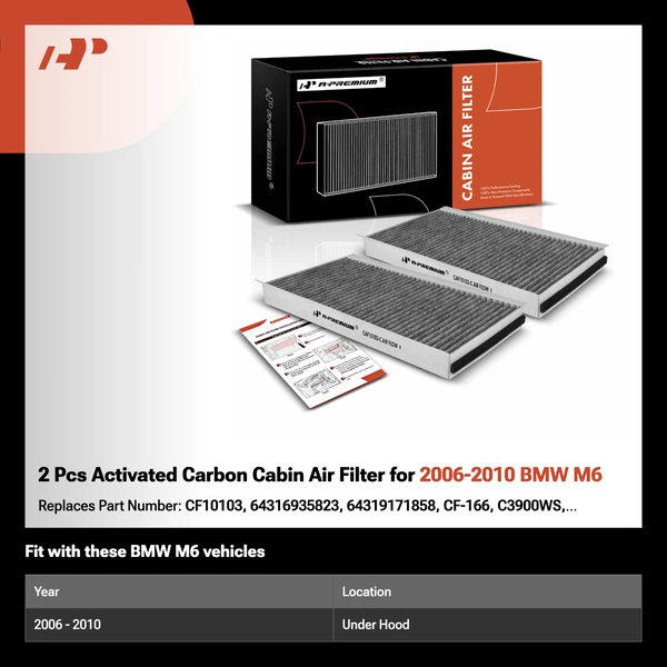 2 Pcs Activated Carbon Cabin Air Filter for 2006-2010 BMW M6