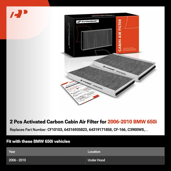 2 Pcs Activated Carbon Cabin Air Filter for 2006-2010 BMW 650i