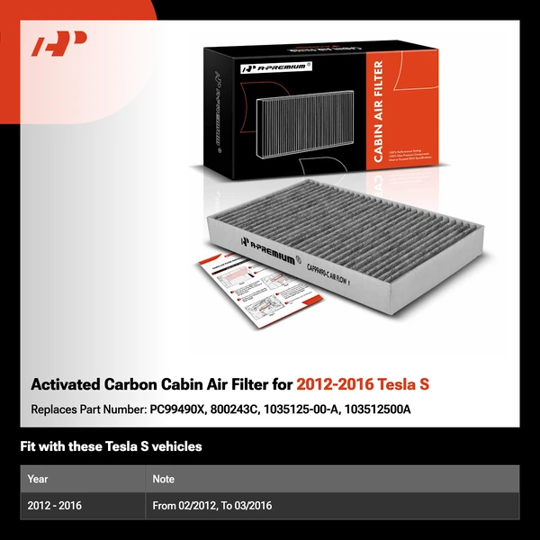 Activated Carbon Cabin Air Filter for 2012-2016 Tesla S