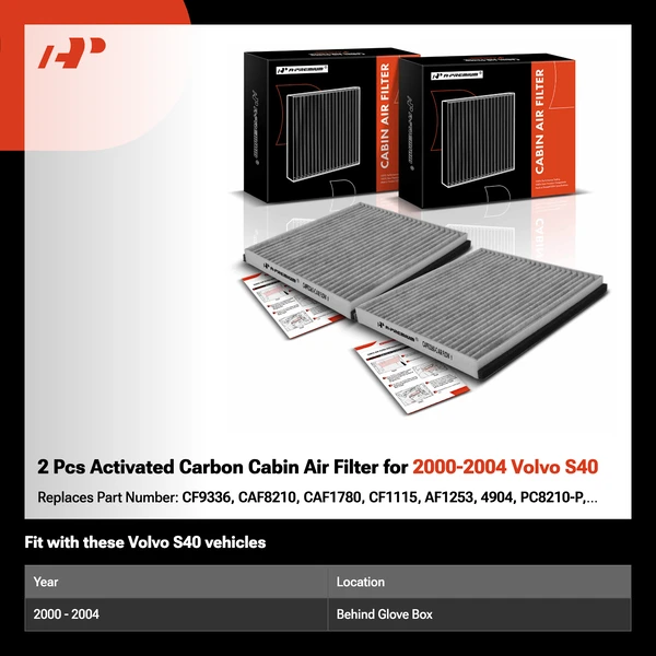 2 Pcs Activated Carbon Cabin Air Filter for 2000-2004 Volvo S40