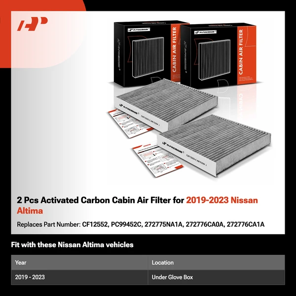 2 Pcs Activated Carbon Cabin Air Filter for 2019-2023 Nissan Altima