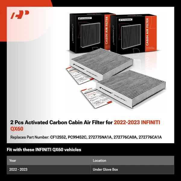 2 Pcs Activated Carbon Cabin Air Filter for 2022-2023 INFINITI QX60