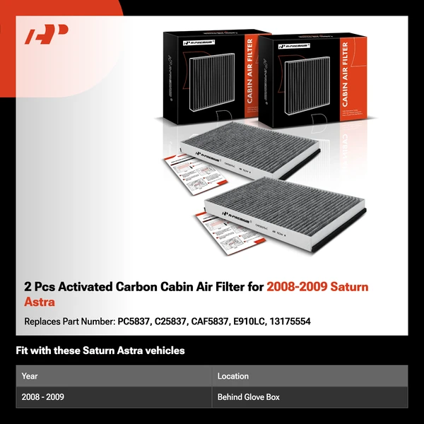 2 Pcs Activated Carbon Cabin Air Filter for 2008-2009 Saturn Astra