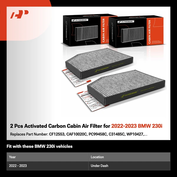 2 Pcs Activated Carbon Cabin Air Filter for 2022-2023 BMW 230i