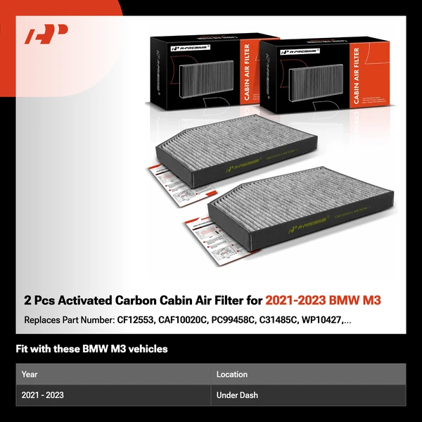 2 Pcs Activated Carbon Cabin Air Filter for 2021-2023 BMW M3
