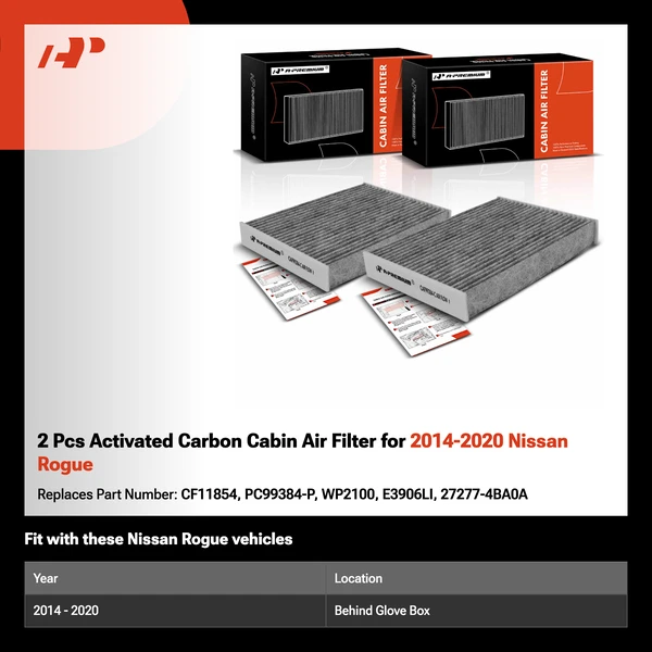 2 Pcs Activated Carbon Cabin Air Filter for 2014-2020 Nissan Rogue