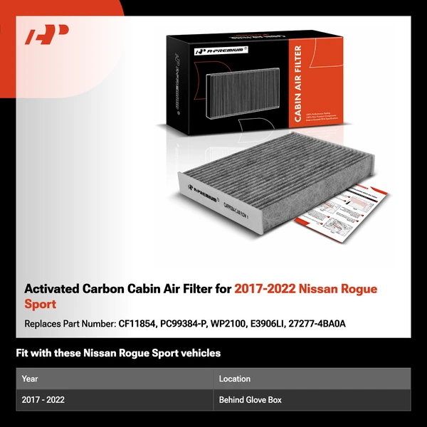 Activated Carbon Cabin Air Filter for 2017-2022 Nissan Rogue Sport