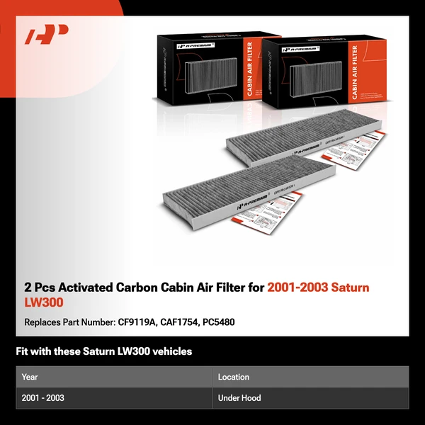 2 Pcs Activated Carbon Cabin Air Filter for 2001-2003 Saturn LW300